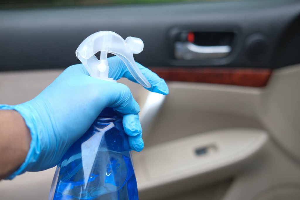 car disinfectant spray with gloves