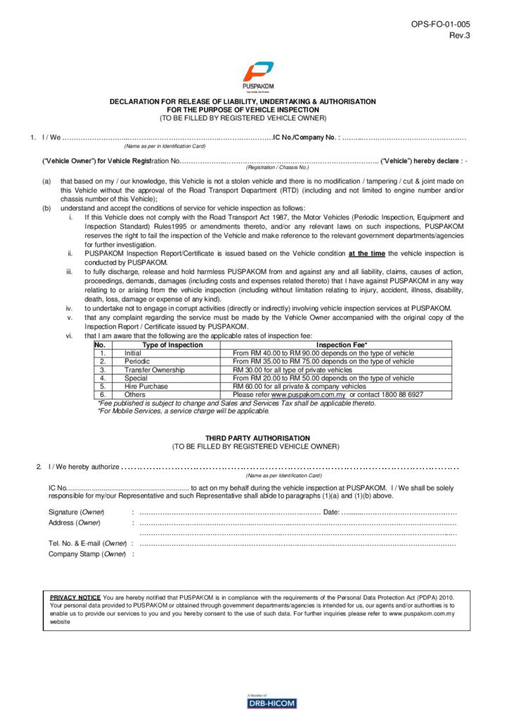 Puspakom Liability Release Form